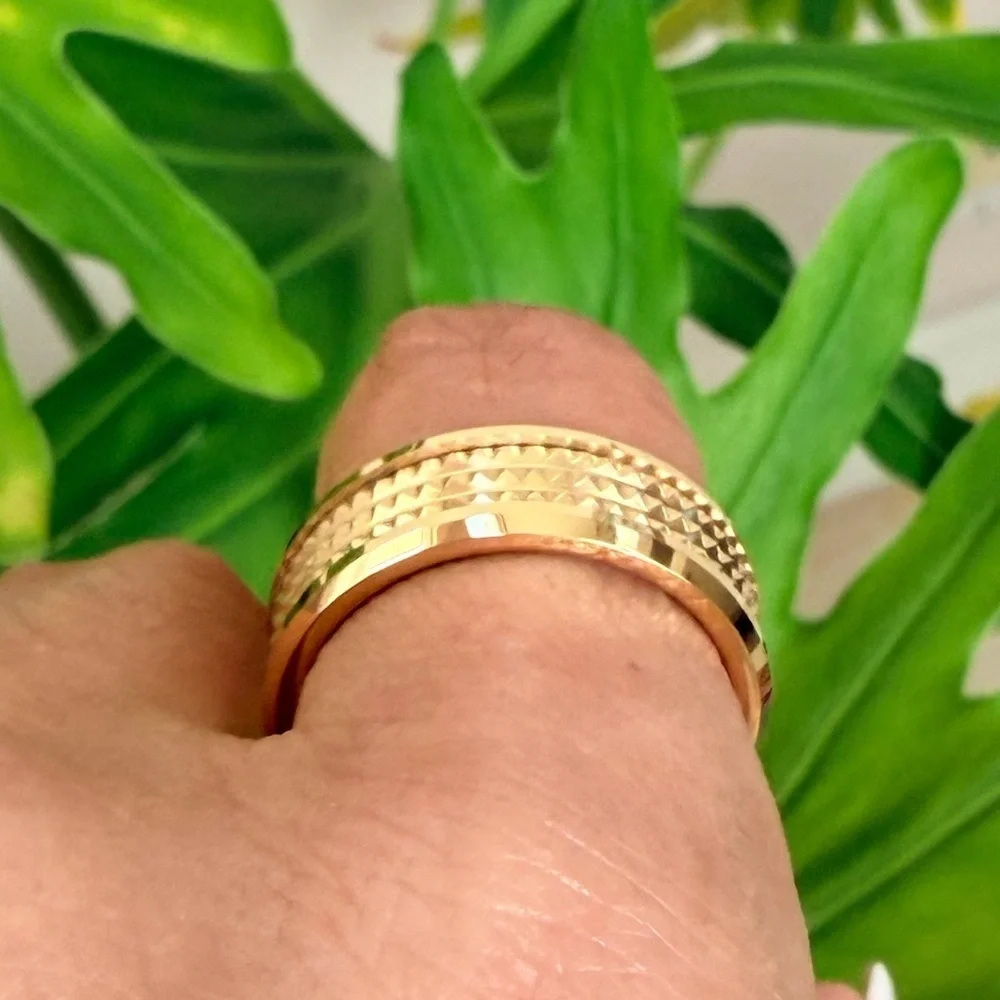 8mm Yellow Gold plated Jagged Center Wedding Band